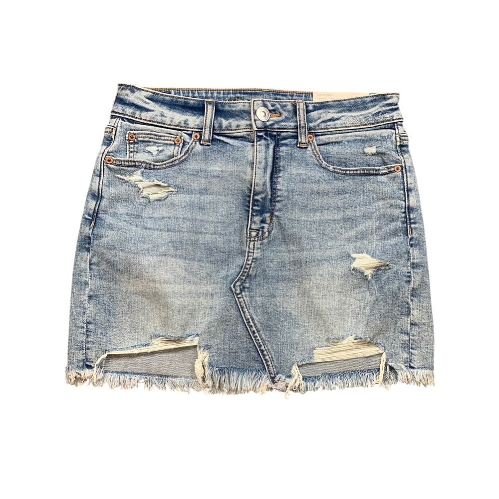 American Eagle Skirt Women 8 Denim Hi Rise Super Stretch Distressed Raw Hem Mini